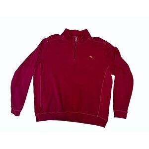 Tommy Bahama  Cotton Maroon 1/4 zip Pullover Ribbed Fabric Contrast Stitching XL